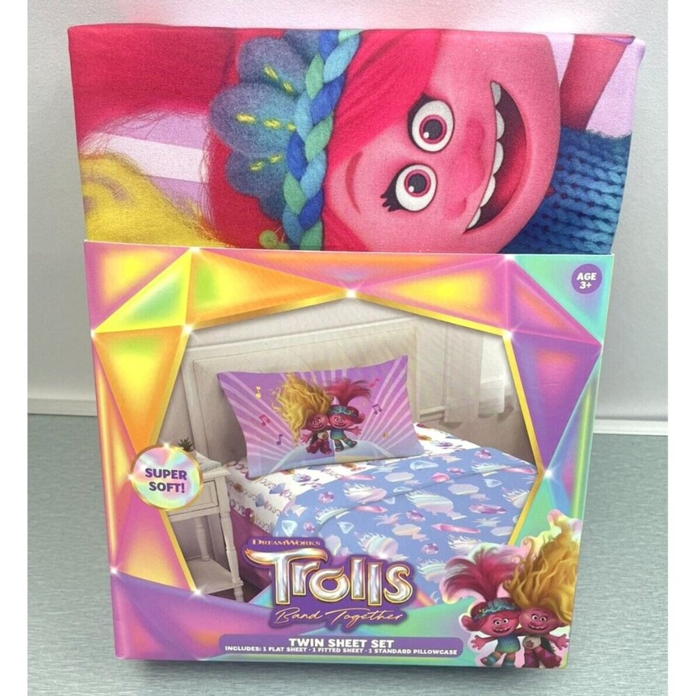 TROLLS  Twin 3 Piece Sheet Set- Band Together in Harmony 3+